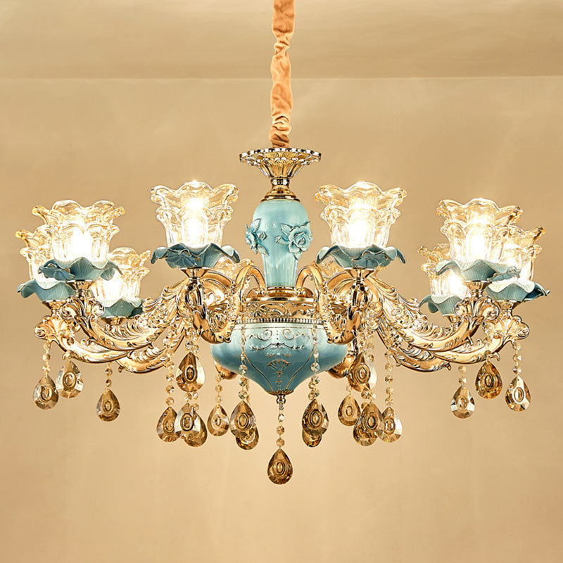 Floral Blown Clear Glass Chandelier Lamp Minimalist Gold Suspension Pendant Light for Living Room Clearhalo 'Ceiling Lights' 'Chandeliers' Lighting' options 2029774