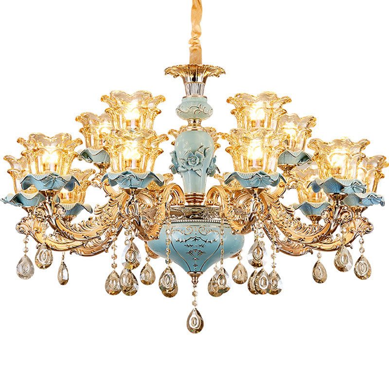 Floral Blown Clear Glass Chandelier Lamp Minimalist Gold Suspension Pendant Light for Living Room Clearhalo 'Ceiling Lights' 'Chandeliers' Lighting' options 2029778