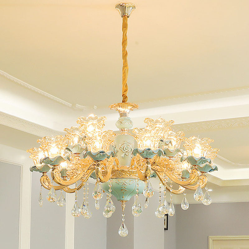 Clear Textured Glass Petal Chandelier Lighting Modernist Gold Hanging Pendant Light with Crystal Accent Clearhalo 'Ceiling Lights' 'Chandeliers' Lighting' options 2029782