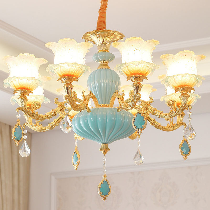 Gold Blossom Ceiling Chandelier Modernity Frosted Glass Hanging Light Fixture with Crystal Accent Clearhalo 'Ceiling Lights' 'Chandeliers' Lighting' options 2029793