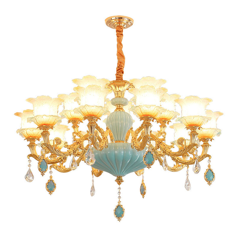 Gold Blossom Ceiling Chandelier Modernity Frosted Glass Hanging Light Fixture with Crystal Accent Clearhalo 'Ceiling Lights' 'Chandeliers' Lighting' options 2029797