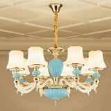 Modern Suspension Lamp Light Blue Tapered Ceramics Chandelier Lighting Fixture with Opal Glass Shade Clearhalo 'Ceiling Lights' 'Chandeliers' Lighting' options 2029801