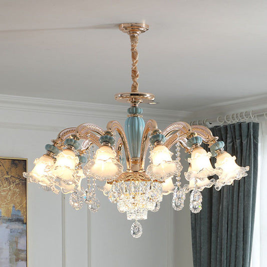 Nordic Flower Ceiling Suspension Lamp Frosted Glass Living Room Chandelier Light Fixture in Gold Clearhalo 'Ceiling Lights' 'Chandeliers' 'Modern Chandeliers' 'Modern' Lighting' 2029820