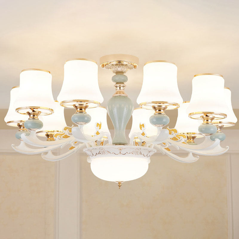 Contemporary Cone Chandelier Cream Glass Living Room Pendant Light Kit in Light Blue Clearhalo 'Ceiling Lights' 'Chandeliers' 'Modern Chandeliers' 'Modern' Lighting' 2029841