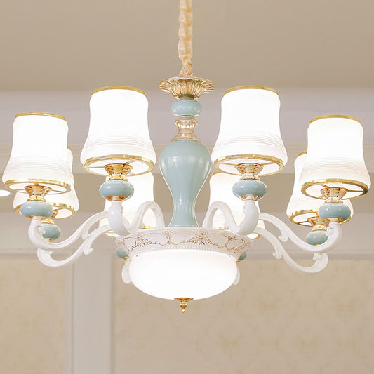 Opaline Glass Flared Chandelier Lamp Modernist Down Lighting Pendant in Light Blue Clearhalo 'Ceiling Lights' 'Chandeliers' 'Modern Chandeliers' 'Modern' Lighting' 2029852