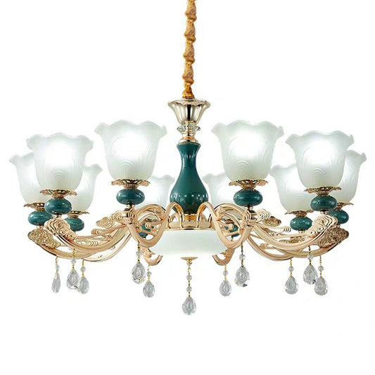 Blooming Ceiling Chandelier Modernist Frosted Glass Living Room Pendant Light Kit in Green Clearhalo 'Ceiling Lights' 'Chandeliers' 'Modern Chandeliers' 'Modern' Lighting' 2029925