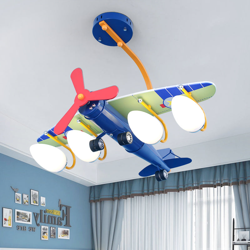 Blue Propeller Plane Chandelier 4 Bulbs Cartoon Metal Hanging Lighting for Child Bedroom Blue A Clearhalo 'Ceiling Lights' 'Chandeliers' Lighting' options 202992_926bd6b1-b9bb-4712-aabb-7b44b1f9c672