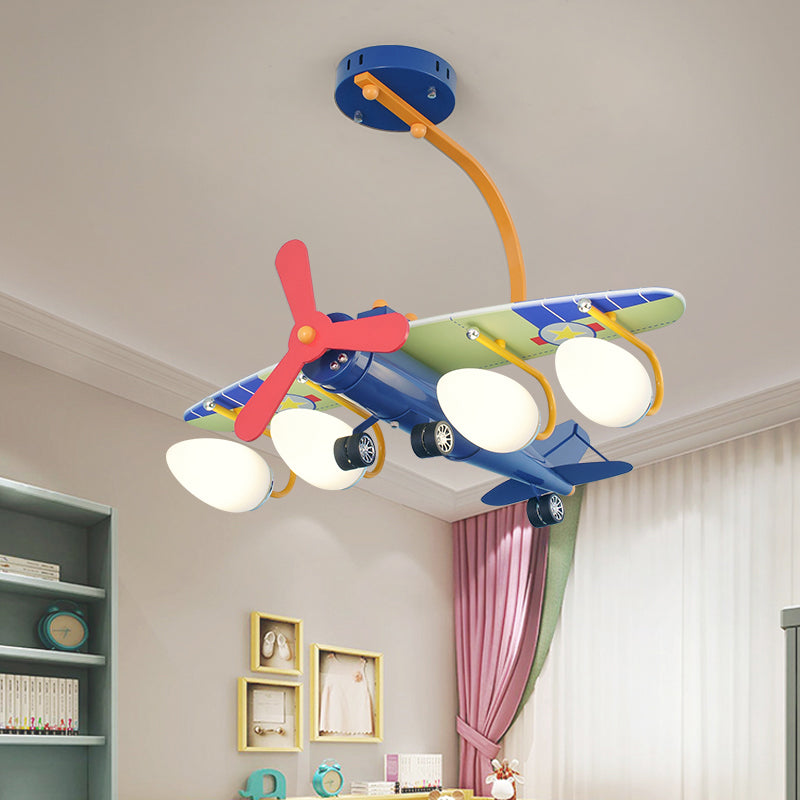 Blue Propeller Plane Chandelier 4 Bulbs Cartoon Metal Hanging Lighting for Child Bedroom Clearhalo 'Ceiling Lights' 'Chandeliers' Lighting' options 202993