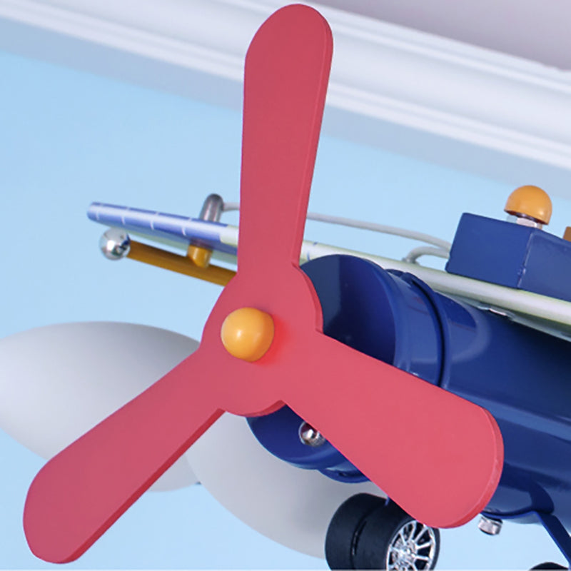 Blue Propeller Plane Chandelier 4 Bulbs Cartoon Metal Hanging Lighting for Child Bedroom Clearhalo 'Ceiling Lights' 'Chandeliers' Lighting' options 202996