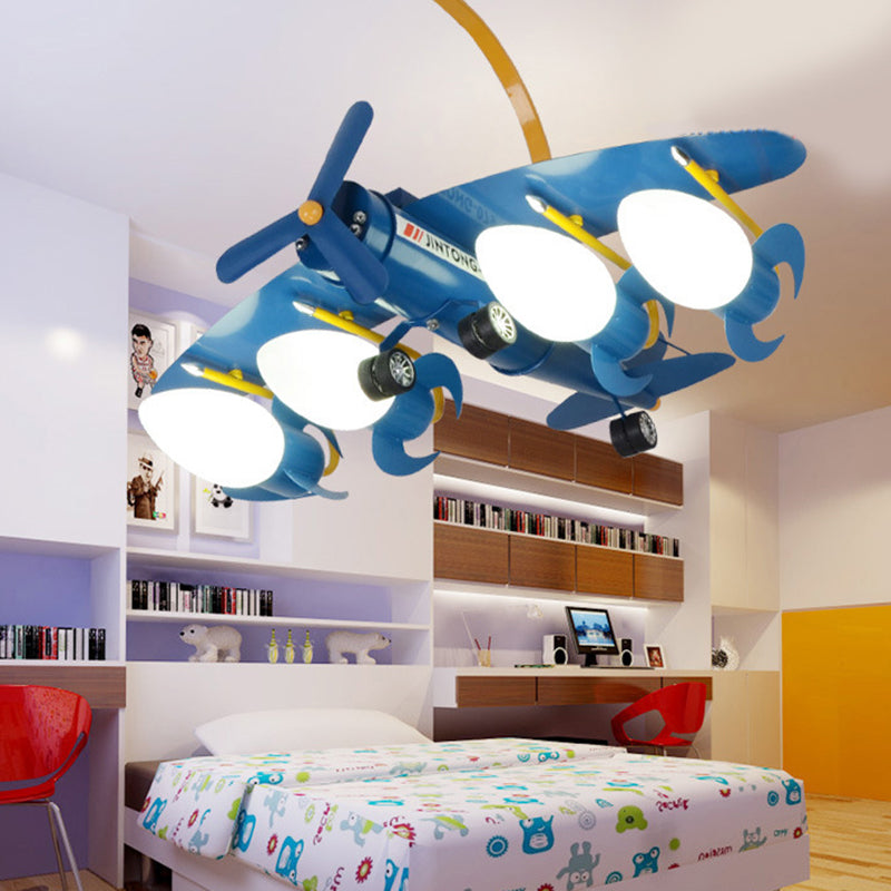 Blue Propeller Plane Chandelier 4 Bulbs Cartoon Metal Hanging Lighting for Child Bedroom Clearhalo 'Ceiling Lights' 'Chandeliers' Lighting' options 202997