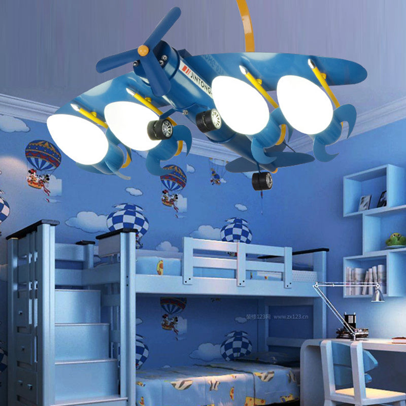 Blue Propeller Plane Chandelier 4 Bulbs Cartoon Metal Hanging Lighting for Child Bedroom Clearhalo 'Ceiling Lights' 'Chandeliers' Lighting' options 202998