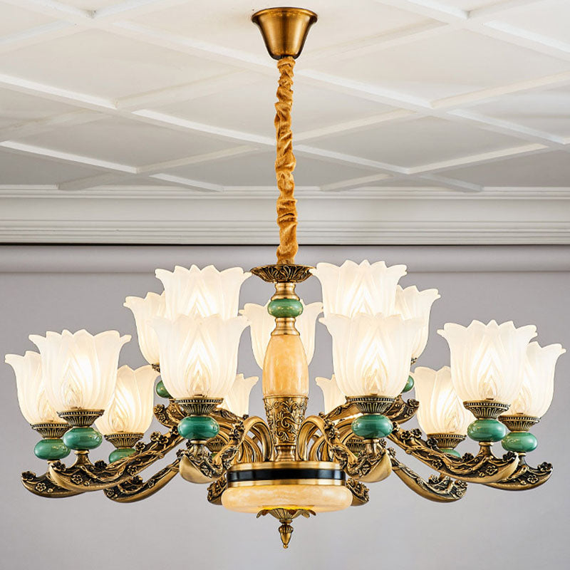 Frosted White Glass Floral Drop Lamp Contemporary Green Chandelier Light Fixture 15 White Clearhalo 'Ceiling Lights' 'Chandeliers' 'Modern Chandeliers' 'Modern' Lighting' 2029987