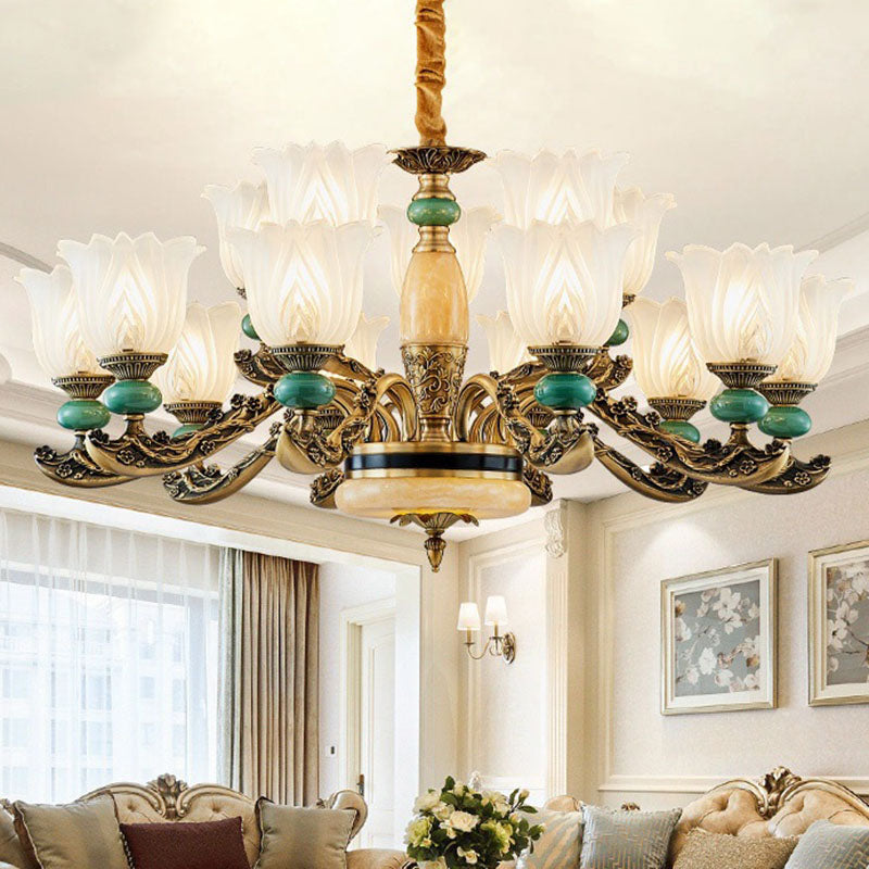 Frosted White Glass Floral Drop Lamp Contemporary Green Chandelier Light Fixture Clearhalo 'Ceiling Lights' 'Chandeliers' 'Modern Chandeliers' 'Modern' Lighting' 2029988