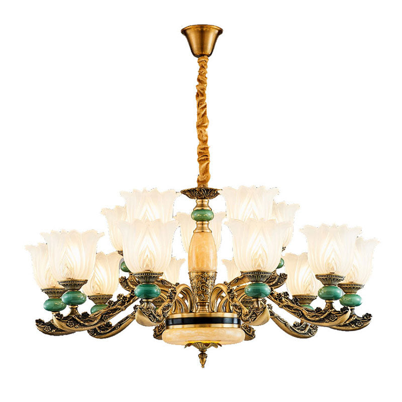 Frosted White Glass Floral Drop Lamp Contemporary Green Chandelier Light Fixture Clearhalo 'Ceiling Lights' 'Chandeliers' 'Modern Chandeliers' 'Modern' Lighting' 2029989