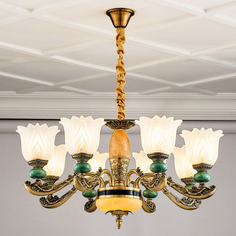 Frosted White Glass Floral Drop Lamp Contemporary Green Chandelier Light Fixture 8 White Clearhalo 'Ceiling Lights' 'Chandeliers' 'Modern Chandeliers' 'Modern' Lighting' 2029990