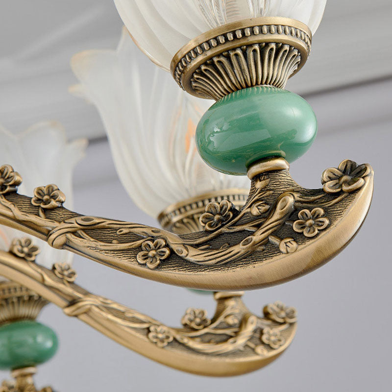 Frosted White Glass Floral Drop Lamp Contemporary Green Chandelier Light Fixture Clearhalo 'Ceiling Lights' 'Chandeliers' 'Modern Chandeliers' 'Modern' Lighting' 2029991
