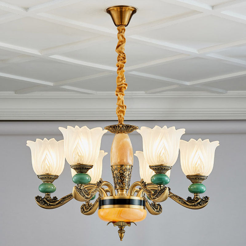 Frosted White Glass Floral Drop Lamp Contemporary Green Chandelier Light Fixture Clearhalo 'Ceiling Lights' 'Chandeliers' 'Modern Chandeliers' 'Modern' Lighting' 2029994