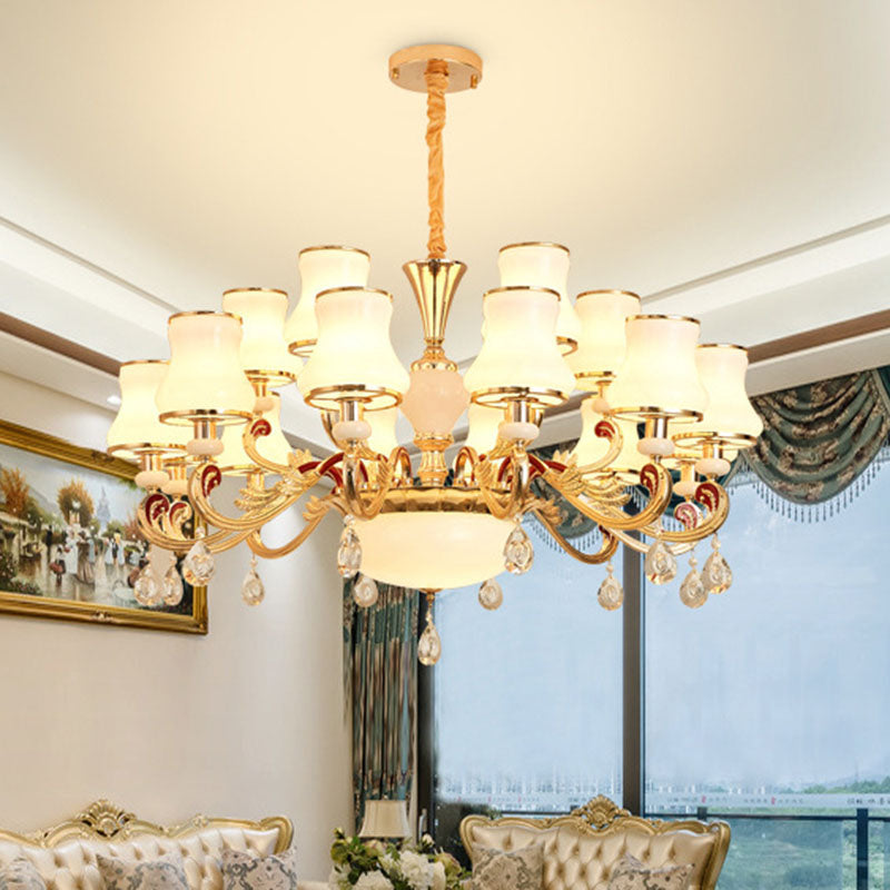 Simplicity Flared Chandelier Light Opal Frosted Glass Living Room Drop Pendant in Gold 18 Gold Clearhalo 'Ceiling Lights' 'Chandeliers' 'Modern Chandeliers' 'Modern' Lighting' 2030049
