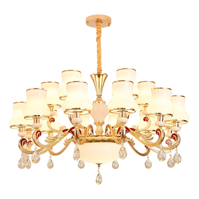 Simplicity Flared Chandelier Light Opal Frosted Glass Living Room Drop Pendant in Gold Clearhalo 'Ceiling Lights' 'Chandeliers' 'Modern Chandeliers' 'Modern' Lighting' 2030050