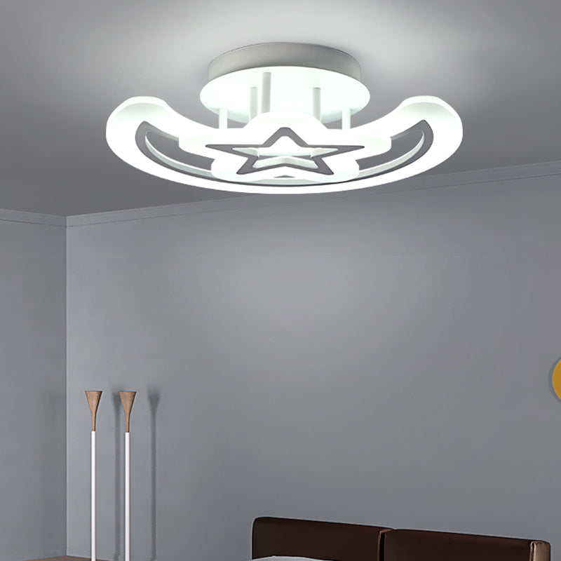 Acrylic Moon Star Ceiling Mount Light Kids Bedroom Contemporary Ceiling Lamp in White White White Clearhalo 'Ceiling Lights' 'Close To Ceiling Lights' 'Close to ceiling' 'Semi-flushmount' Lighting' 203006