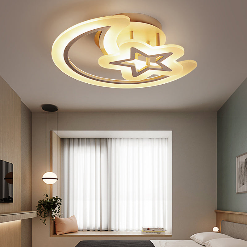 Acrylic Moon Star Ceiling Mount Light Kids Bedroom Contemporary Ceiling Lamp in White White Warm Clearhalo 'Ceiling Lights' 'Close To Ceiling Lights' 'Close to ceiling' 'Semi-flushmount' Lighting' 203007