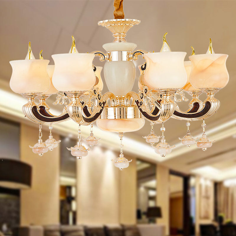 Jade Gold Hanging Lamp Kit Bud Traditional Chandelier Light Fixture with Crystal Accent Clearhalo 'Ceiling Lights' 'Chandeliers' Lighting' options 2030085