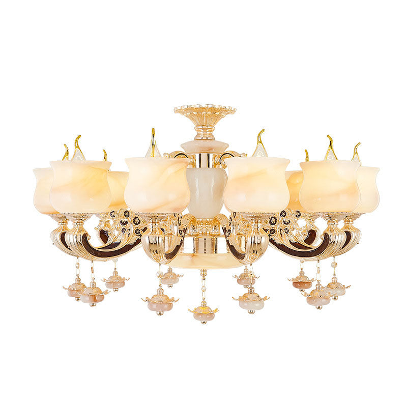 Jade Gold Hanging Lamp Kit Bud Traditional Chandelier Light Fixture with Crystal Accent Clearhalo 'Ceiling Lights' 'Chandeliers' Lighting' options 2030087