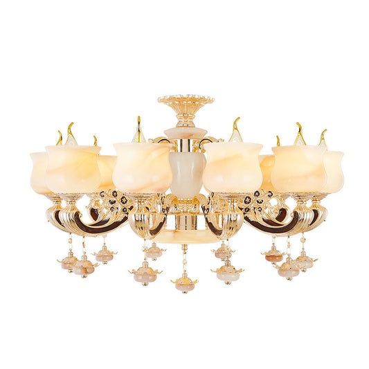 Jade Gold Hanging Lamp Kit Bud Traditional Chandelier Light Fixture with Crystal Accent Clearhalo 'Ceiling Lights' 'Chandeliers' Lighting' options 2030087