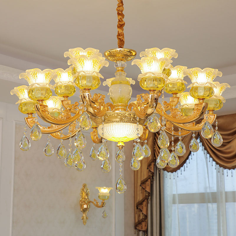 Floral K9 Crystal Drop Lamp Contemporary Gold Chandelier Light Fixture for Bedroom Clearhalo 'Ceiling Lights' 'Chandeliers' 'Modern Chandeliers' 'Modern' Lighting' 2030096