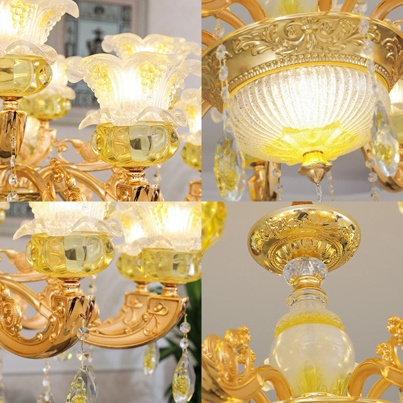 Floral K9 Crystal Drop Lamp Contemporary Gold Chandelier Light Fixture for Bedroom Clearhalo 'Ceiling Lights' 'Chandeliers' 'Modern Chandeliers' 'Modern' Lighting' 2030097