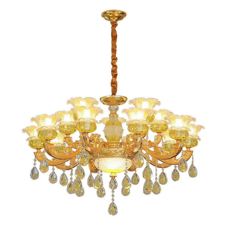 Floral K9 Crystal Drop Lamp Contemporary Gold Chandelier Light Fixture for Bedroom Clearhalo 'Ceiling Lights' 'Chandeliers' 'Modern Chandeliers' 'Modern' Lighting' 2030098