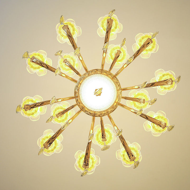 Floral K9 Crystal Drop Lamp Contemporary Gold Chandelier Light Fixture for Bedroom Clearhalo 'Ceiling Lights' 'Chandeliers' 'Modern Chandeliers' 'Modern' Lighting' 2030099