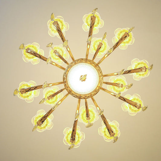 Floral K9 Crystal Drop Lamp Contemporary Gold Chandelier Light Fixture for Bedroom Clearhalo 'Ceiling Lights' 'Chandeliers' 'Modern Chandeliers' 'Modern' Lighting' 2030099