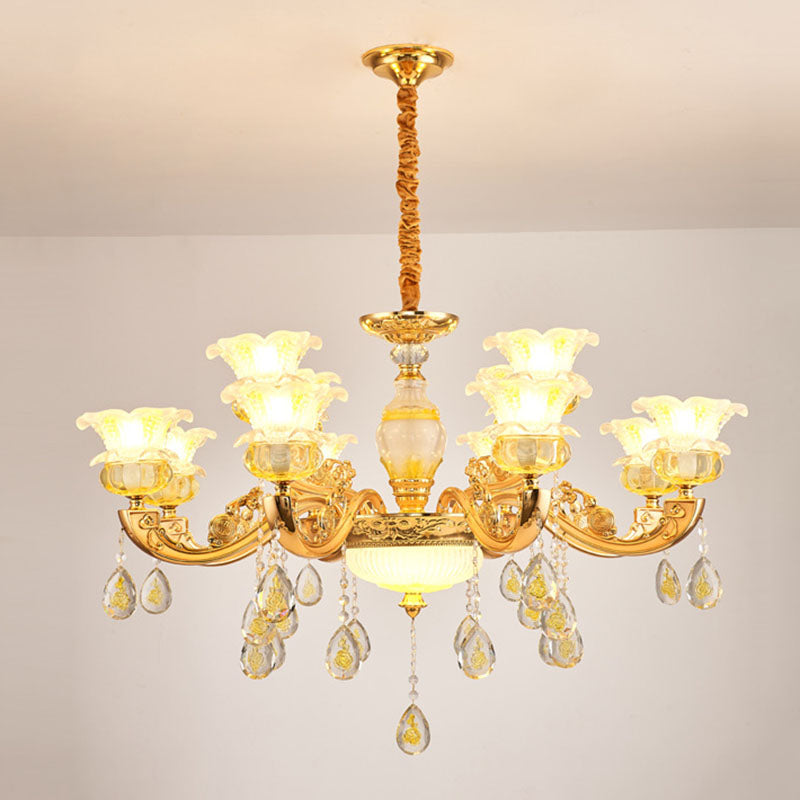 Floral K9 Crystal Drop Lamp Contemporary Gold Chandelier Light Fixture for Bedroom 12 Gold Clearhalo 'Ceiling Lights' 'Chandeliers' 'Modern Chandeliers' 'Modern' Lighting' 2030100