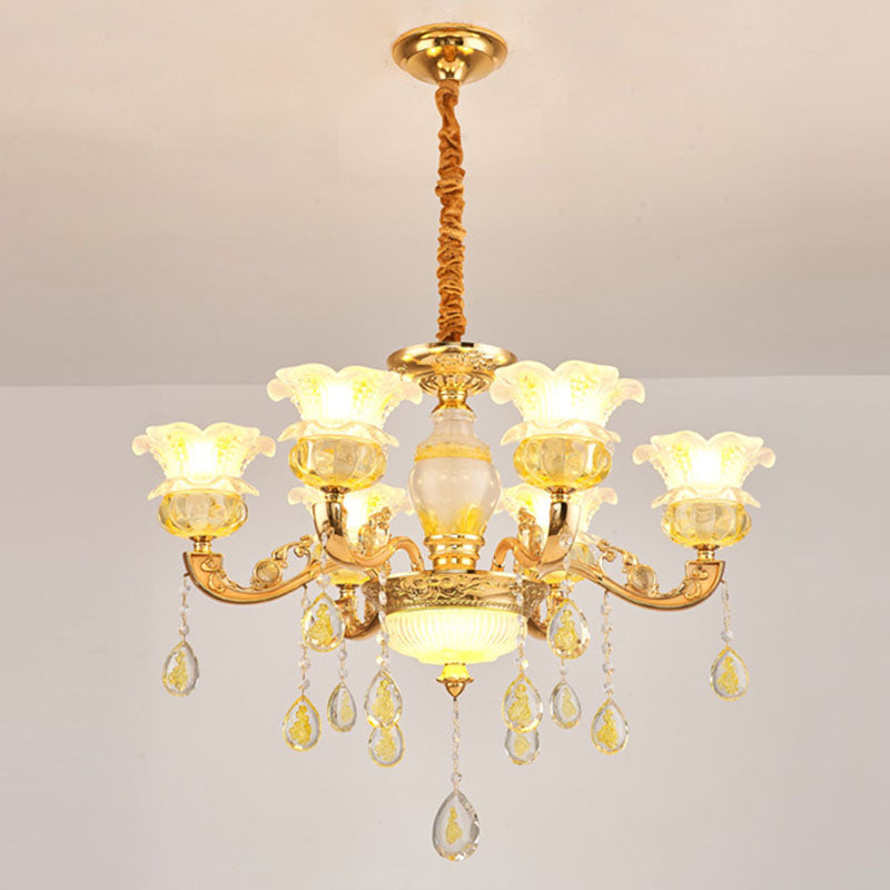 Floral K9 Crystal Drop Lamp Contemporary Gold Chandelier Light Fixture for Bedroom Gold Clearhalo 'Ceiling Lights' 'Chandeliers' 'Modern Chandeliers' 'Modern' Lighting' 2030102