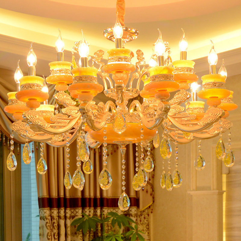 Candelabra Living Room Pendant Chandelier Country Jade Gold Hanging Lighting with Crystal Droplet Gold Clearhalo 'Ceiling Lights' 'Chandeliers' Lighting' options 2030110_755ebc04-4a08-425d-a7af-b9dfea59ee6a