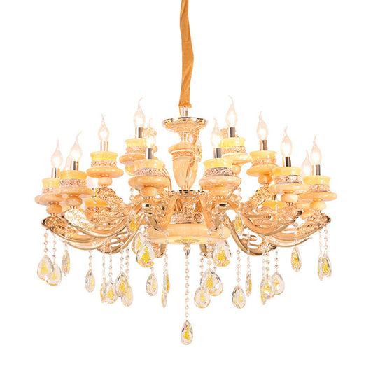 Candelabra Living Room Pendant Chandelier Country Jade Gold Hanging Lighting with Crystal Droplet Clearhalo 'Ceiling Lights' 'Chandeliers' Lighting' options 2030114