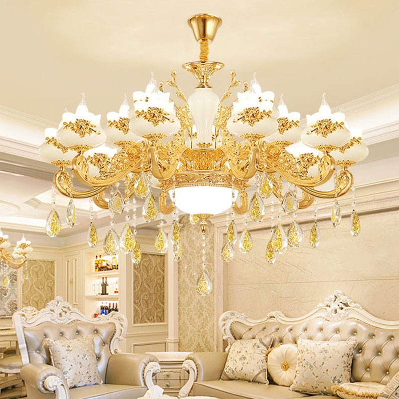 Flowerbud Living Room Ceiling Lamp Faux Jade Simplicity Chandelier Lighting Fixture in Gold 15 Gold Clearhalo 'Ceiling Lights' 'Chandeliers' Lighting' options 2030152_2045e1a8-01b1-4503-a3d2-d6db0a272a29