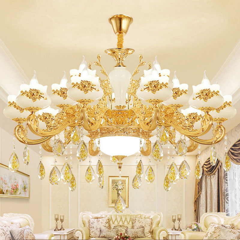 Flowerbud Living Room Ceiling Lamp Faux Jade Simplicity Chandelier Lighting Fixture in Gold Clearhalo 'Ceiling Lights' 'Chandeliers' Lighting' options 2030153