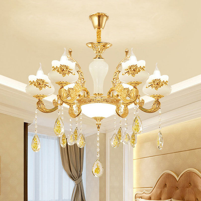 Flowerbud Living Room Ceiling Lamp Faux Jade Simplicity Chandelier Lighting Fixture in Gold Clearhalo 'Ceiling Lights' 'Chandeliers' Lighting' options 2030157