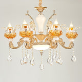 Living Room Chandelier Lamp Simple Gold Suspension Light Fixture with Floral Clear Glass Shade Clearhalo 'Ceiling Lights' 'Chandeliers' 'Modern Chandeliers' 'Modern' Lighting' 2030168