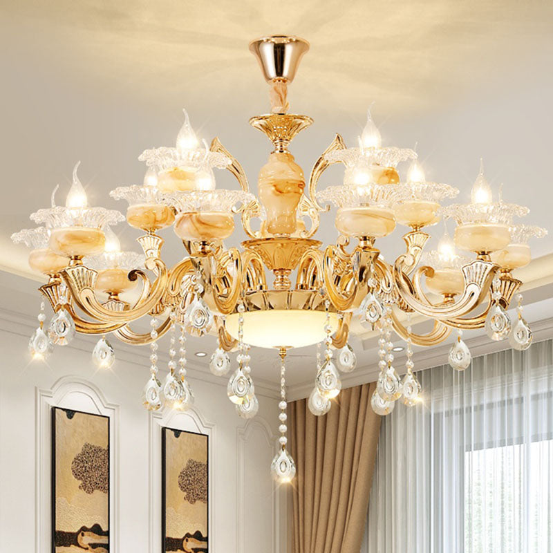 Blossom Jade Chandelier Light Fixture Minimalist Gold Hanging Lamp Kit with Crystal Draping 15 Gold B Clearhalo 'Ceiling Lights' 'Chandeliers' 'Modern Chandeliers' 'Modern' Lighting' 2030181