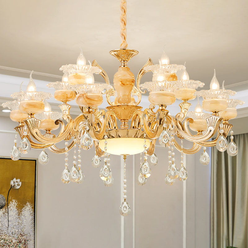 Blossom Jade Chandelier Light Fixture Minimalist Gold Hanging Lamp Kit with Crystal Draping Clearhalo 'Ceiling Lights' 'Chandeliers' 'Modern Chandeliers' 'Modern' Lighting' 2030182
