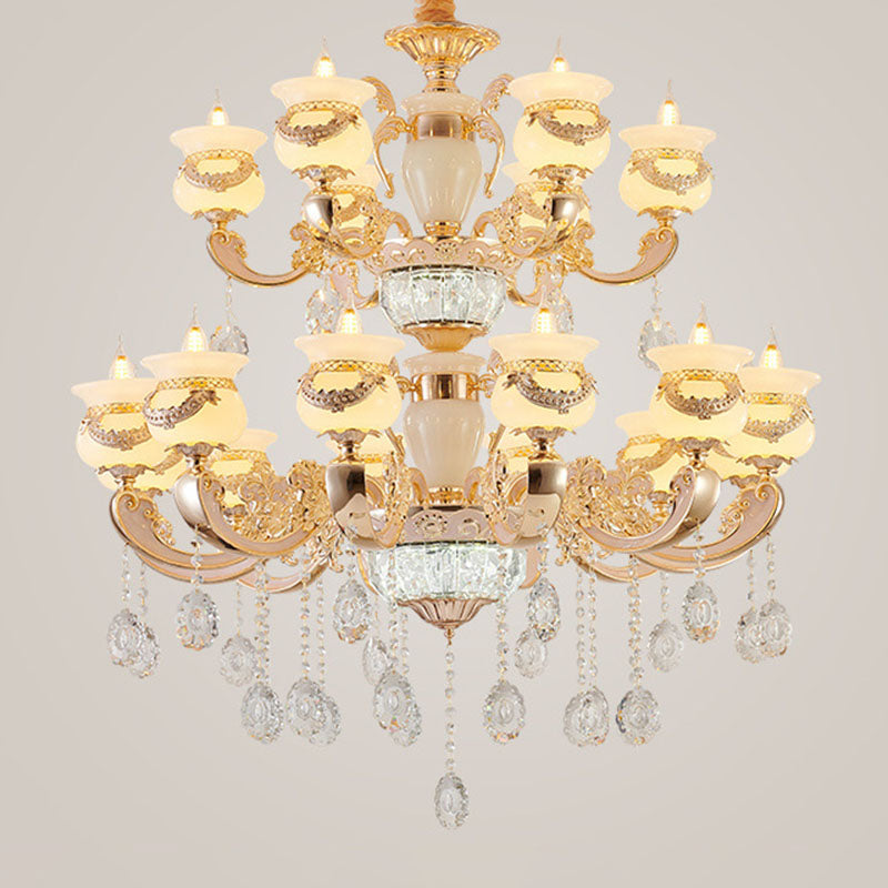 Gold Candle Pendant Chandelier Country Jade Living Room Hanging Lighting with Crystal Accent Clearhalo 'Ceiling Lights' 'Chandeliers' Lighting' options 2030195