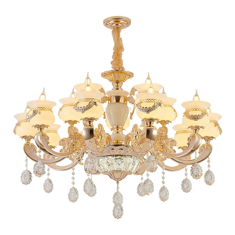 Gold Candle Pendant Chandelier Country Jade Living Room Hanging Lighting with Crystal Accent Clearhalo 'Ceiling Lights' 'Chandeliers' Lighting' options 2030200