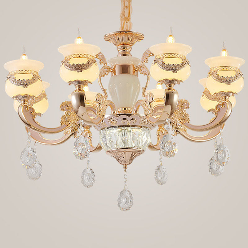 Gold Candle Pendant Chandelier Country Jade Living Room Hanging Lighting with Crystal Accent Clearhalo 'Ceiling Lights' 'Chandeliers' Lighting' options 2030203