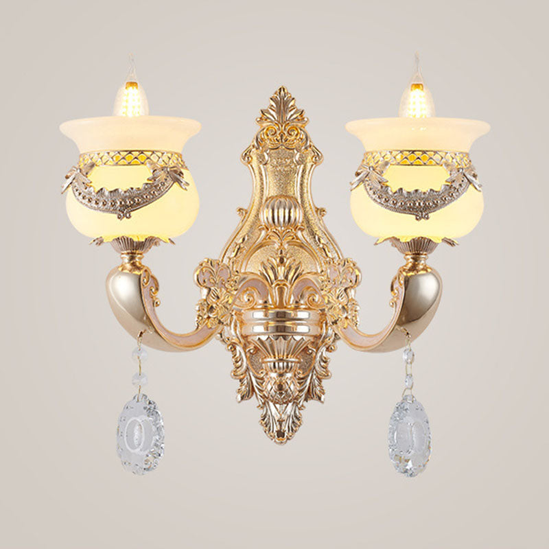 Gold Candle Pendant Chandelier Country Jade Living Room Hanging Lighting with Crystal Accent Clearhalo 'Ceiling Lights' 'Chandeliers' Lighting' options 2030205