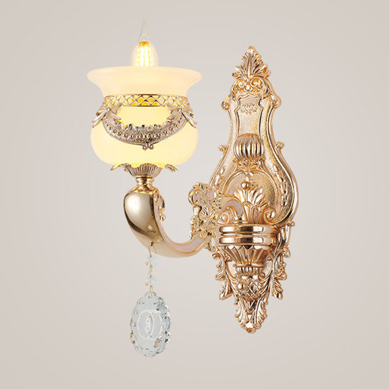 Gold Candle Pendant Chandelier Country Jade Living Room Hanging Lighting with Crystal Accent Clearhalo 'Ceiling Lights' 'Chandeliers' Lighting' options 2030206