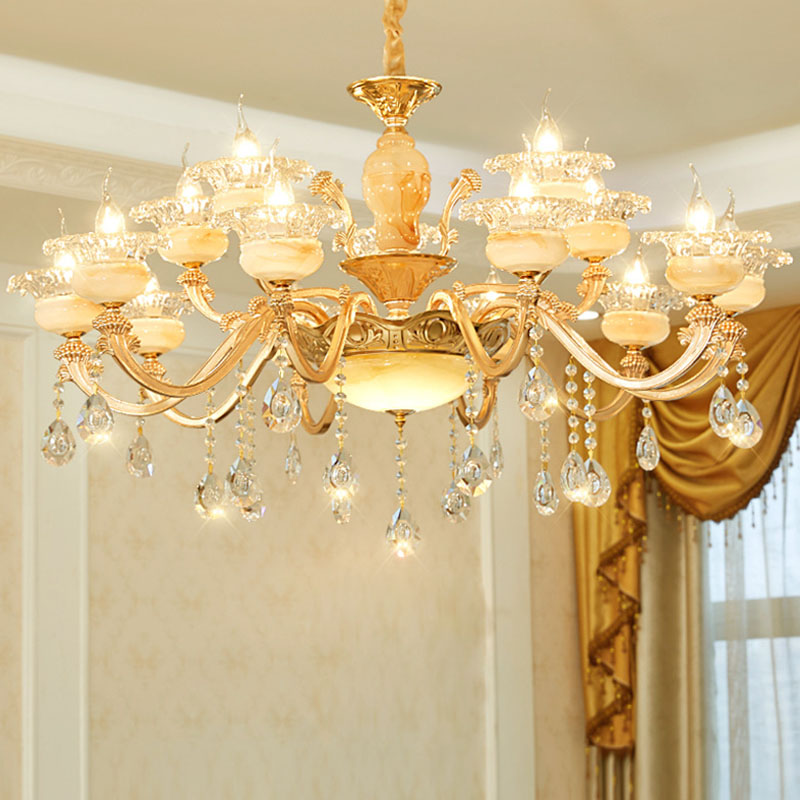 Floral Living Room Ceiling Pendant Rustic Jade Gold Chandelier Lighting Fixture with Crystal Draping 15 Gold B Clearhalo 'Ceiling Lights' 'Chandeliers' Lighting' options 2030215_f9255ca5-2d6b-443e-b976-a522193244a9