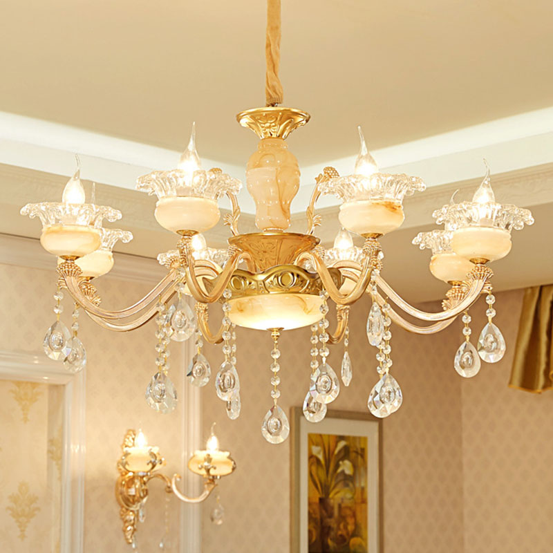 Floral Living Room Ceiling Pendant Rustic Jade Gold Chandelier Lighting Fixture with Crystal Draping 8 Gold B Clearhalo 'Ceiling Lights' 'Chandeliers' Lighting' options 2030220_6d2159d1-cb68-4377-b350-6badeb791a5a